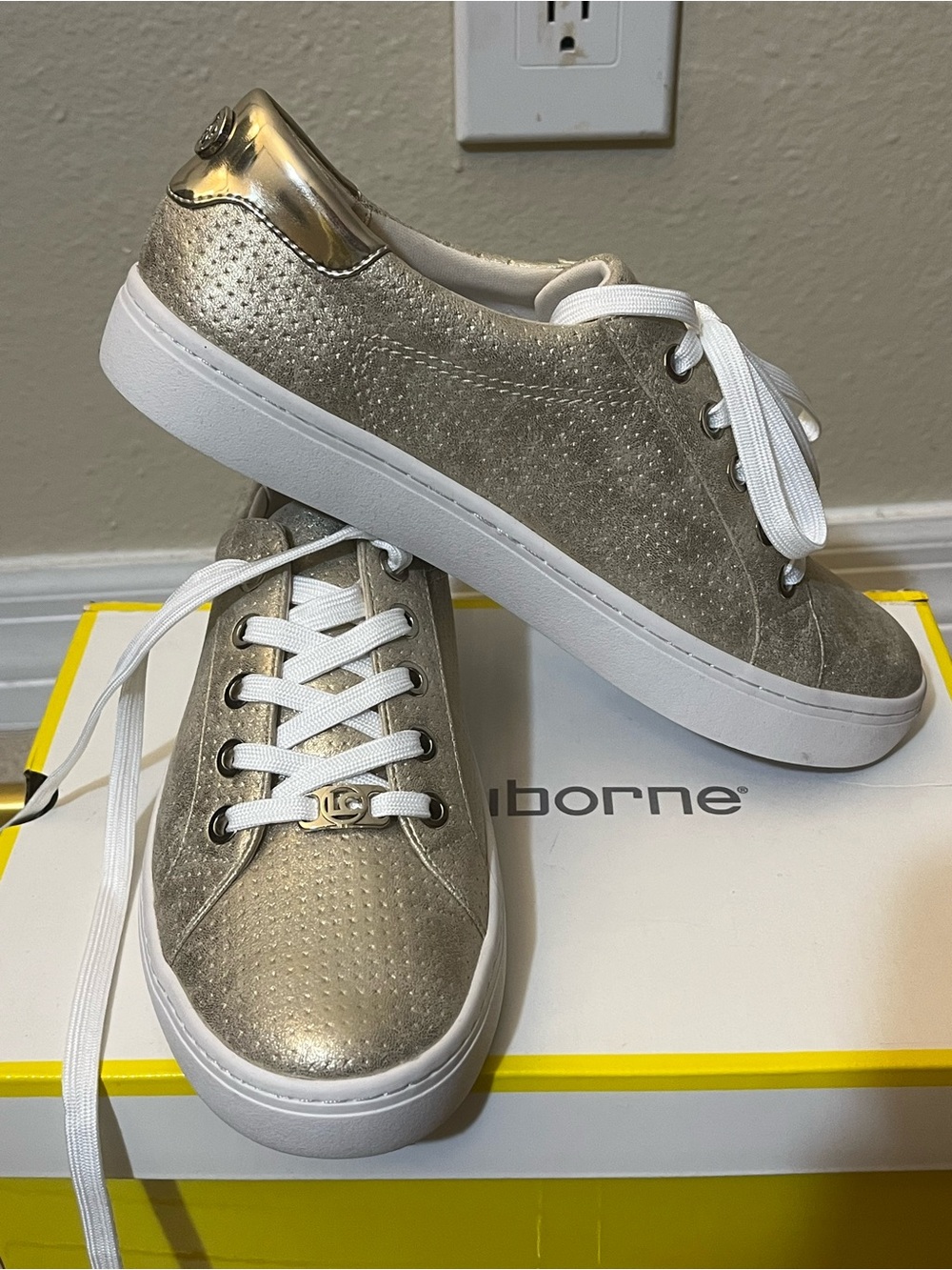 Liz Claiborne Gold Metallic Lace-Up Sneakers